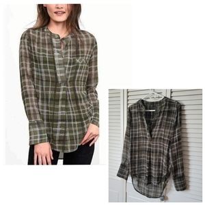 Banana Republic Olive and White Plaid Tunic Top